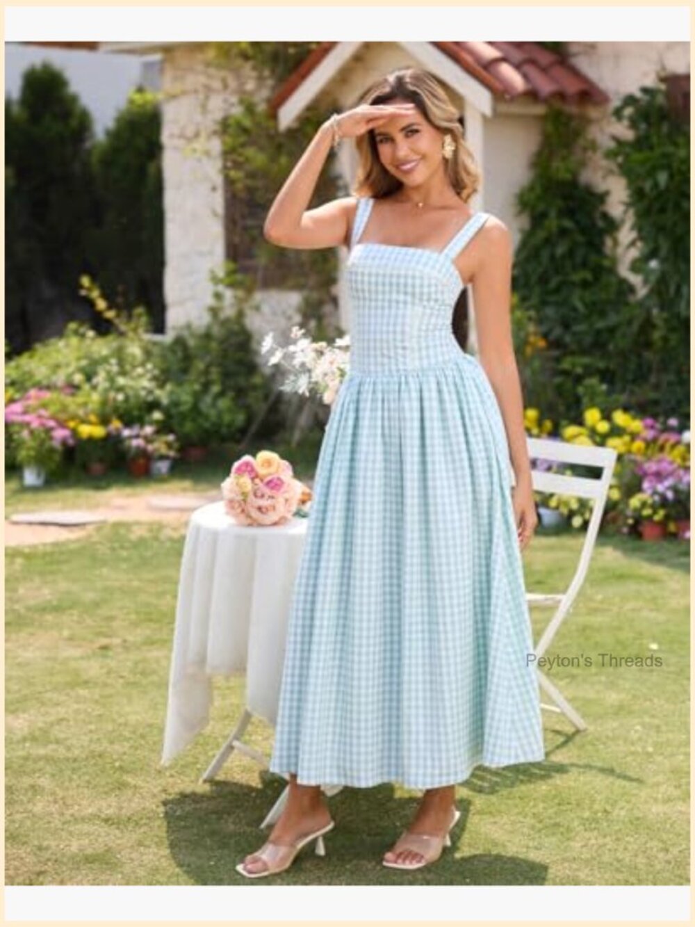 Flowy Square Neck Sleeveless Midi Dress with Pockets Wedding Guest - Picture 3 of 7